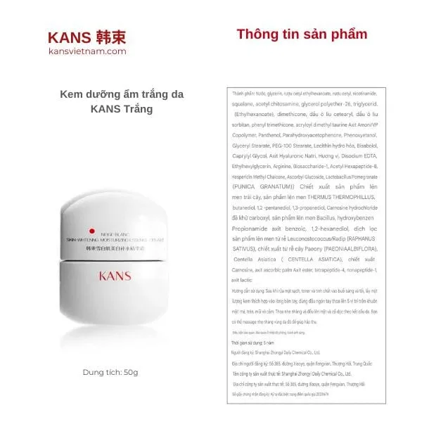 Kem Dưỡng Ẩm Trắng Da Kans Trắng - Hình ảnh 10